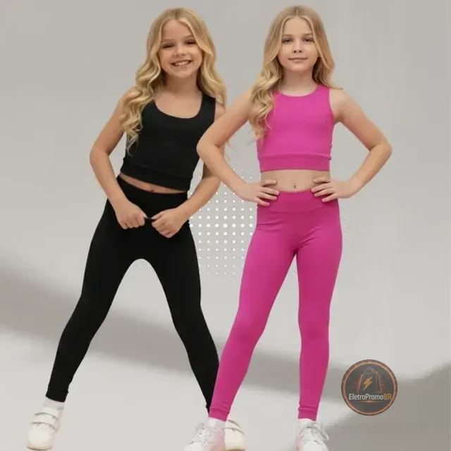 Kit 2 Conjunto Fitness Infantil Feminino Poliamida Academia