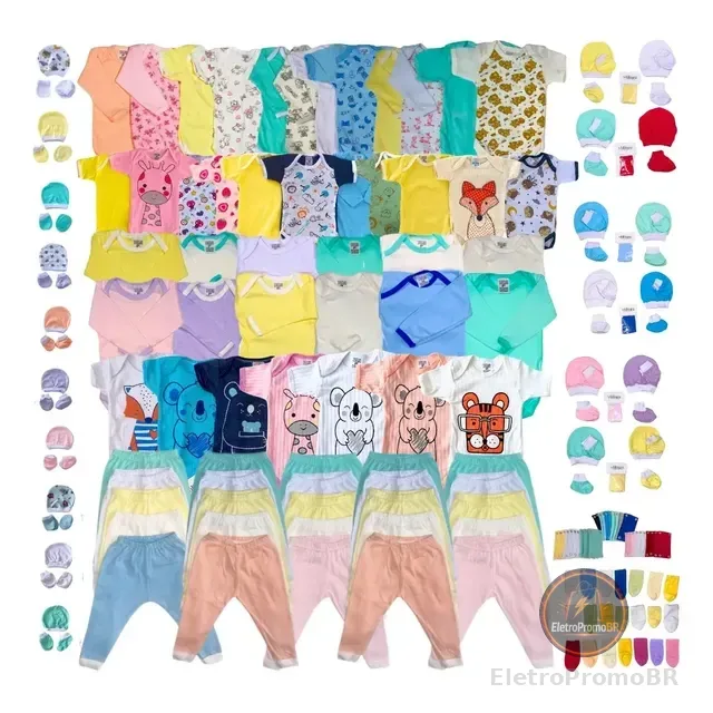 Kit 18 Peças Roupas De Bebê Bodies Calça Meias Menina Menino