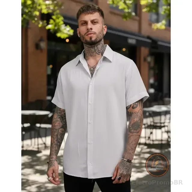 Camisa De Botão Masculina Manga Curta Social Verão Slim