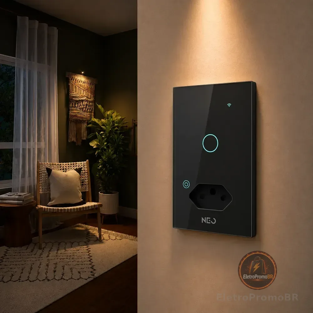 Interruptor Com Tomada Smart Wi-fi 1 Botão Preto Neo Avant