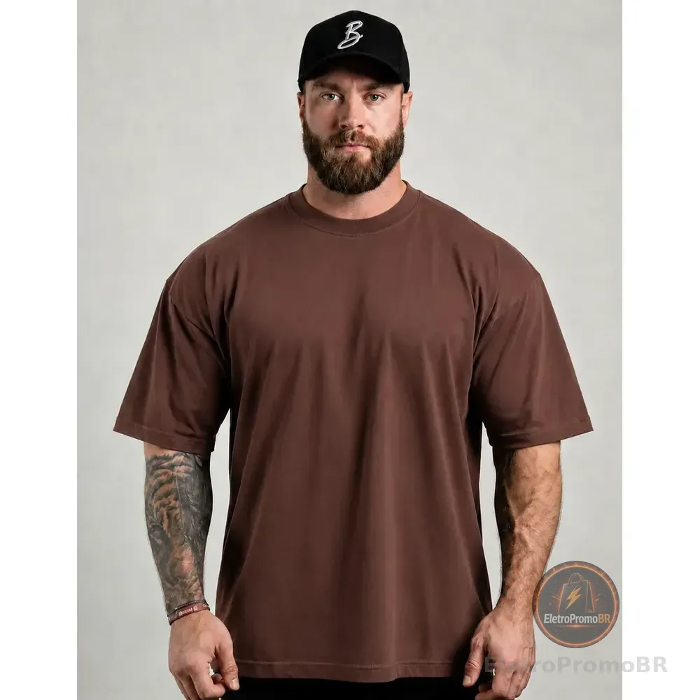 Camiseta Oversized Para Treino E Casual 100% Algodão Premium Marrom G1 (62-80)