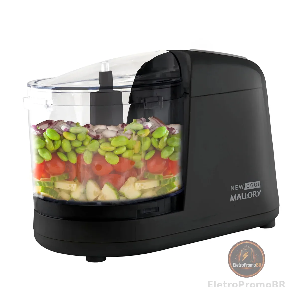 Mini Processador Mallory New Oggi – 150W, 350ml, Corte, Trituração e Moagem, Pés Antiderrapantes, Sistema de Segurança - 220V
