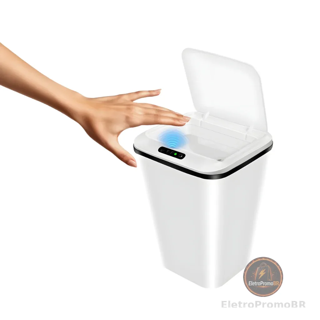Lixeira com Sensor Automático Inteligente Abre Fácil em Toque Cesto Lixo Casa 16 Litros