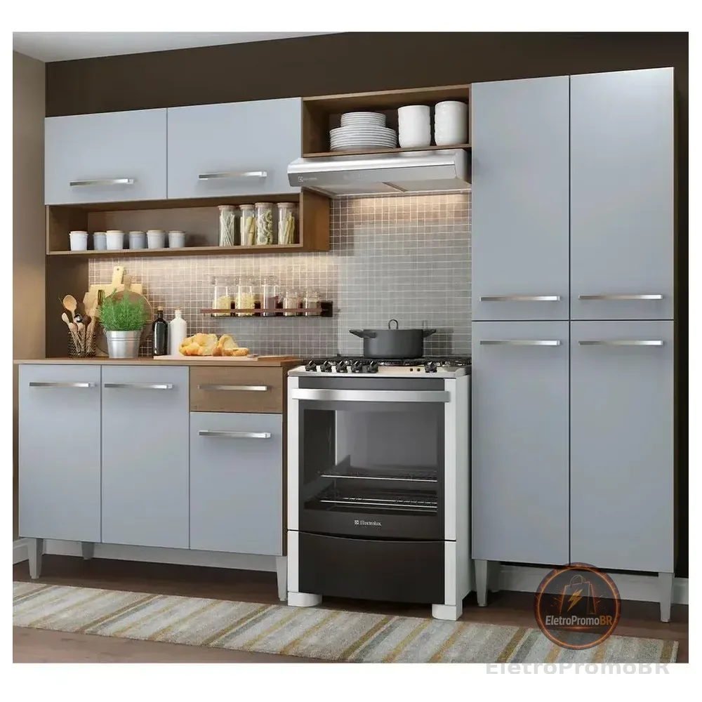 Armário De Cozinha Compacta Completa Modulada Madesa Emilly Pop Com Armário E Balcão Cor Rustic/cinza Grem229002 Rústico/cinza
