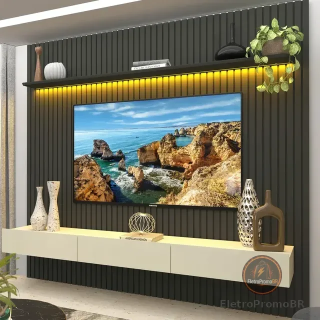 Rack Painel Ripado Para Tv Até 90 Polegadas Com Led 100%