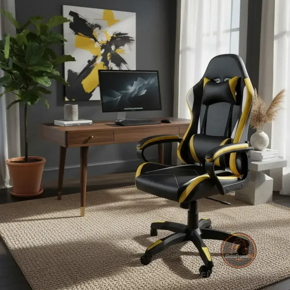 Cadeira Gamer Python Fly Ergonômica Giratória Altura Ajustável Amarela Amarelo Couro Sintético