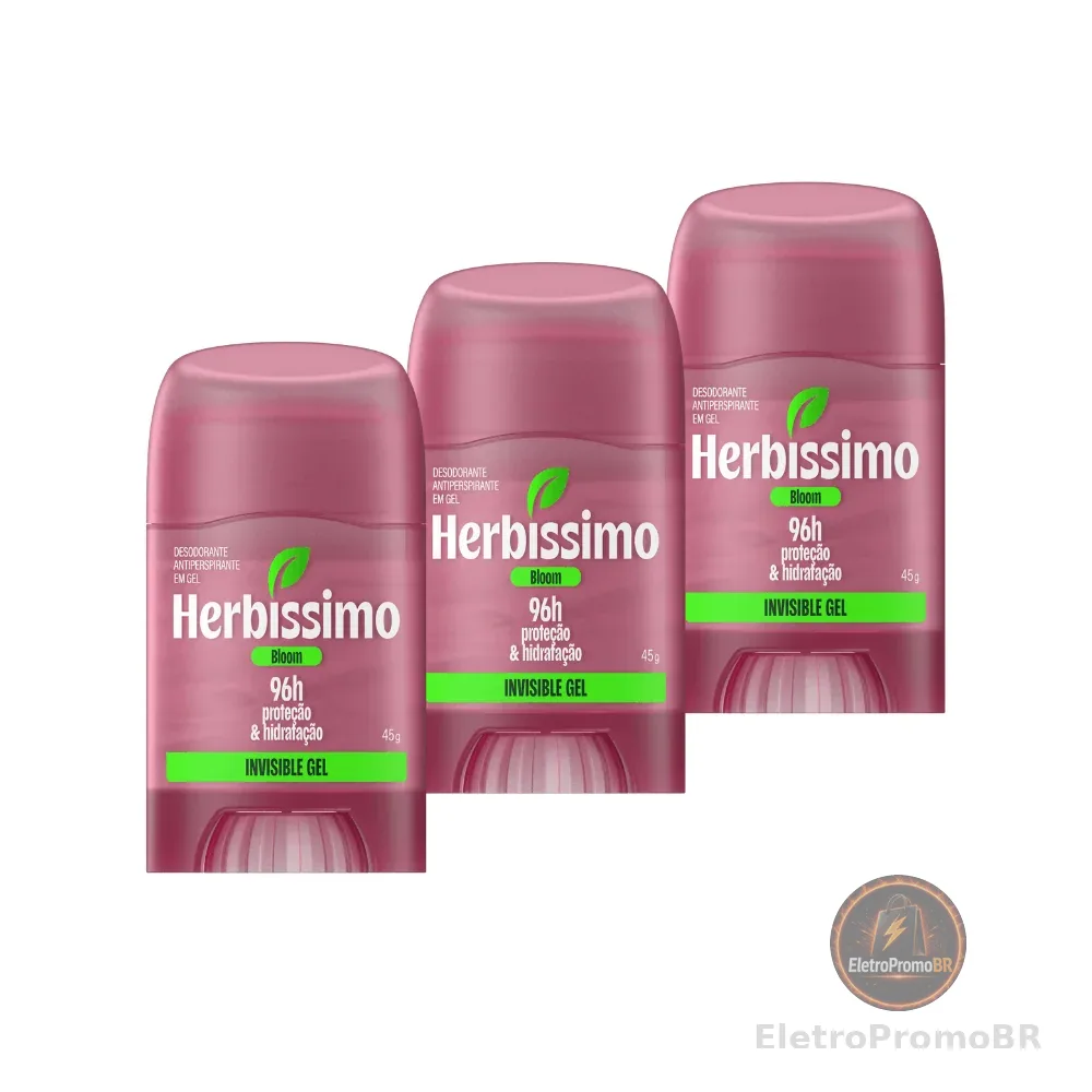 Kit Desodorante Antitranspirante Herbíssimo Invisible Gel Bloom 45g (3 unidades)