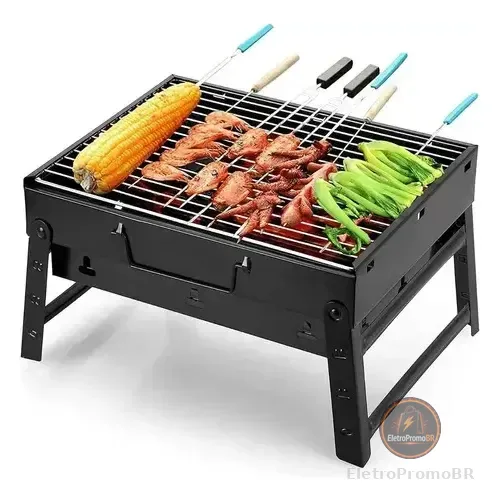 Mini Churrasqueira Portatil Dobravel 40cm Para Apart Preto Preto