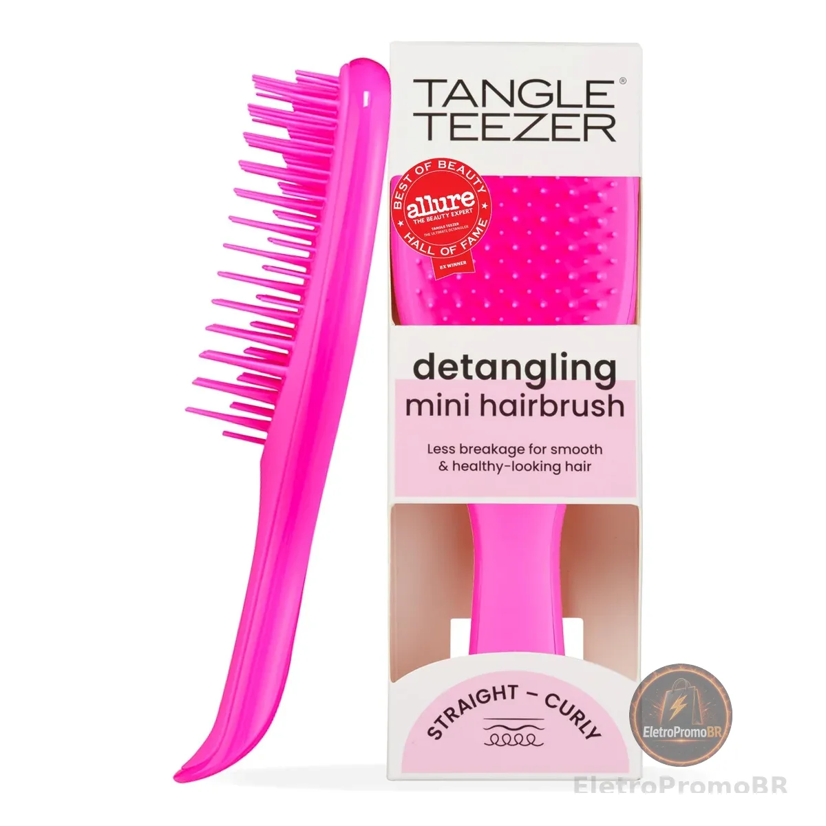 Escova de cabelo desembaraçadora The Mini Ultimate Detangler para todos os tipos de cabelo, ideal para o uso em fios úmidos. Cor: Rosa