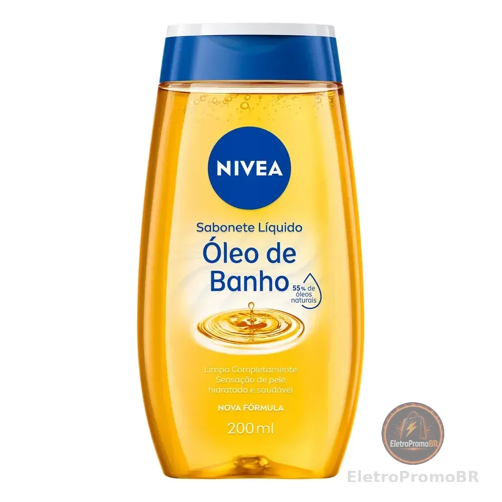 Nivea Sabonete Líquido Óleo De Banho 200ml, Limpeza Corporal, Pele Macia, 55% Óleos Naturais, Sensação Hidratante