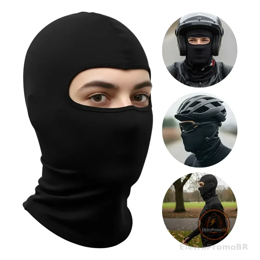 Touca Balaclava Premium Luxo Unissex Preto Proteção Uv50+ Preto Liso Único