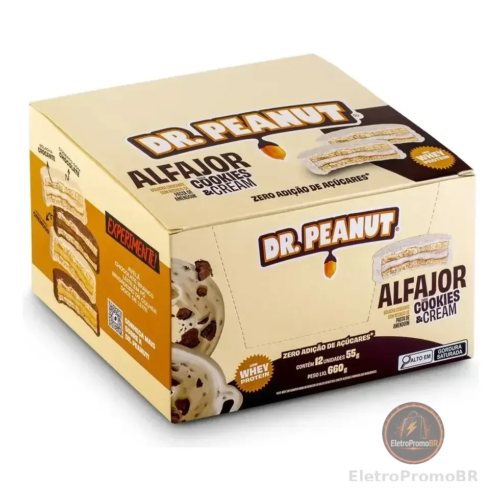 Alfajor Proteico Dr. Peanut De Cookies & Cream Com 12 Unidades Biscoitos Recheados