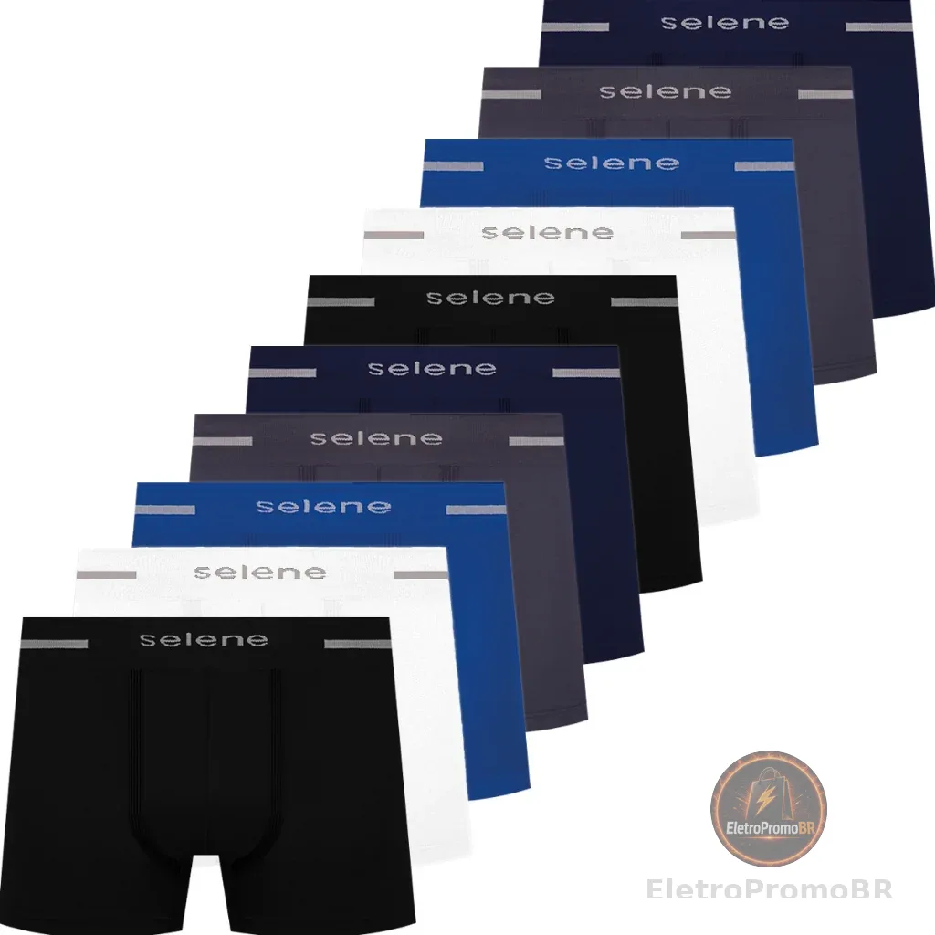 Kit 10 Cuecas Boxer Selene Poliamida Cueca Sem Costura Confortável Cueca Masculina Adulto Original
