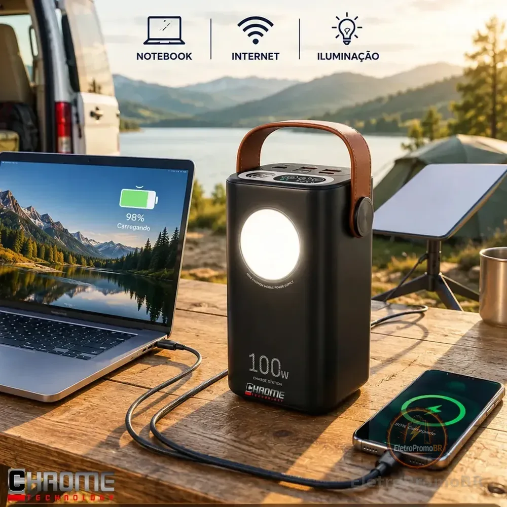 Power Bank 60.000mah 100w - Starlink Mini Ultra Rápido Carregador Portátil E Notebooks Celulares Computadores Viagens... Preto