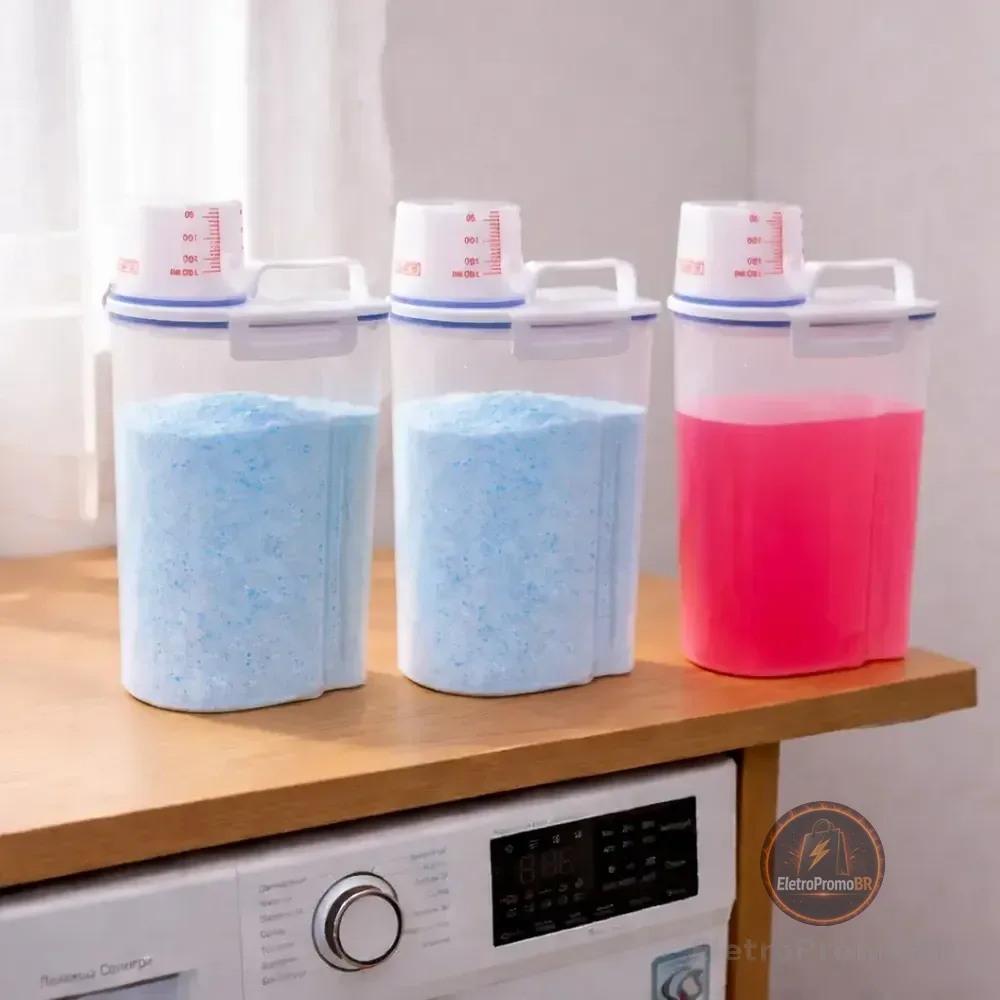 Kit 3 Unid Porta Sabão Em Pó 2,5l Dispenser Amaciante Lavan Transparente