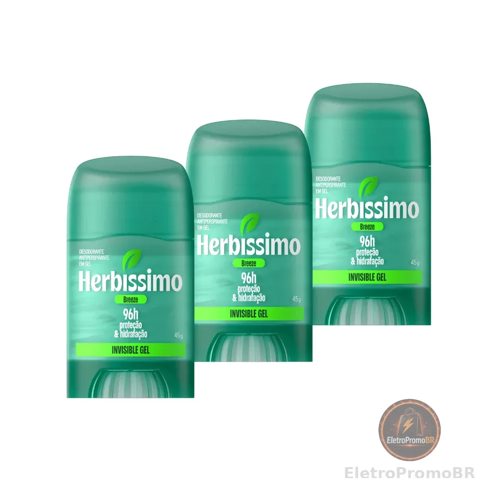 Kit Desodorante Antitranspirante Herbíssimo Invisible Gel Breeze 45g (3 unidades)