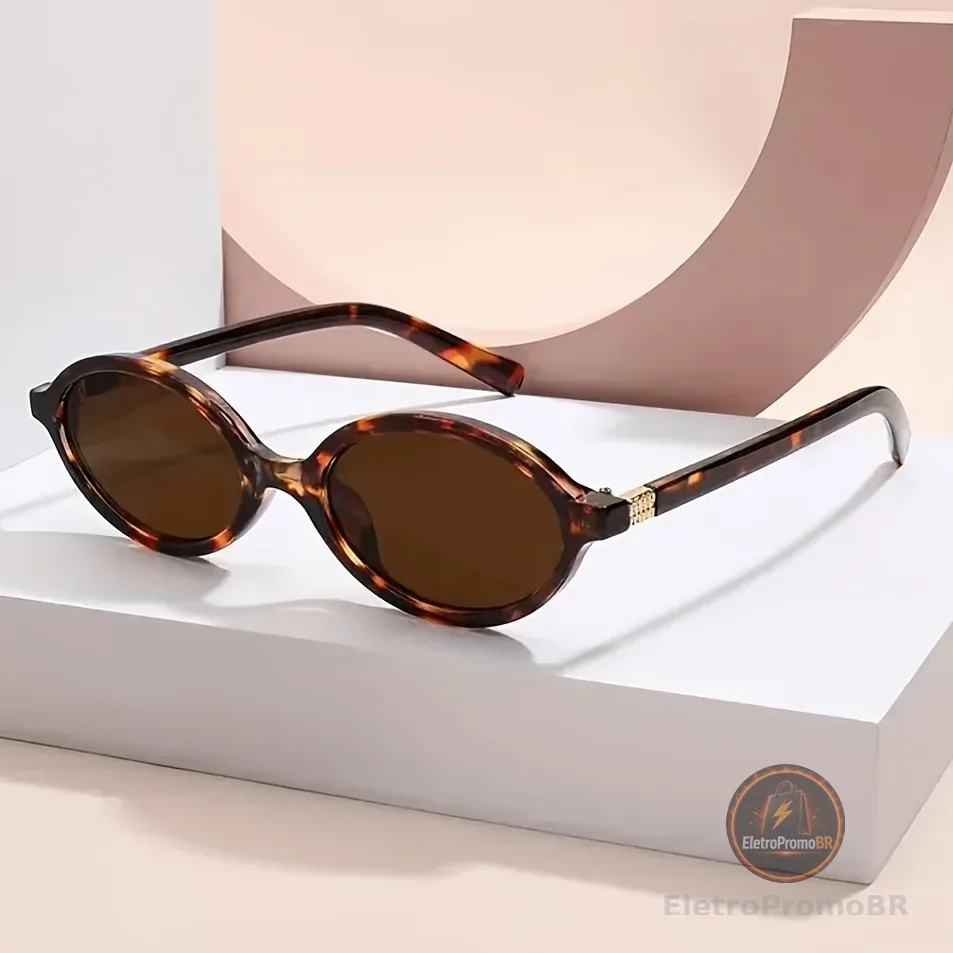 Óculos de sol feminino oval retrô, padrão tartaruga, estilo moderno
