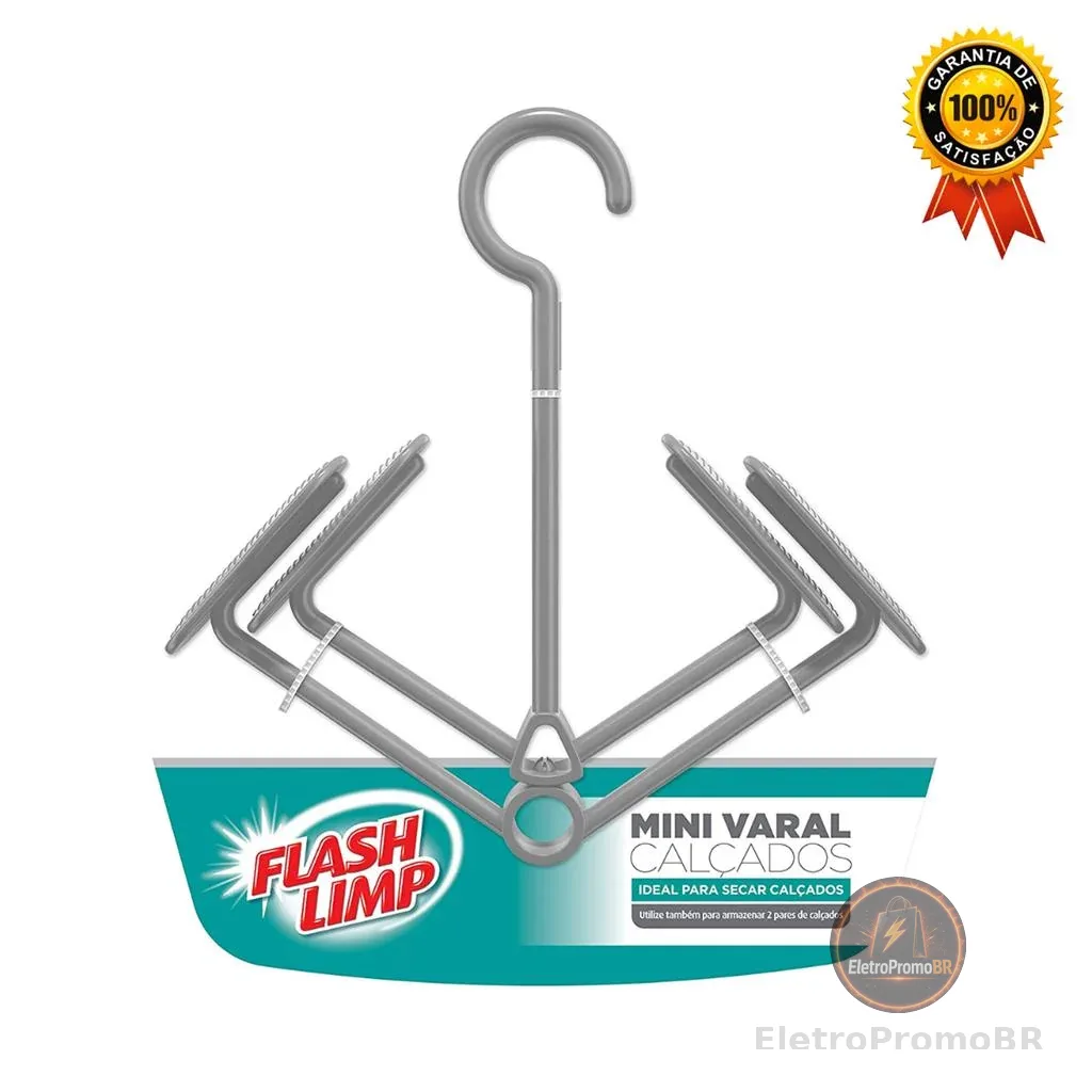 Mini Varal Para Calçados 2 Pares Cinza Tênis Sapato Sandália Flash Limp