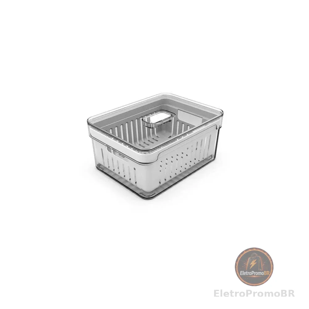 OU OF450NT Organizador de Geladeira com Escorredor Interno, 2,2 L - Caixa Plástica para Legumes, Saladas