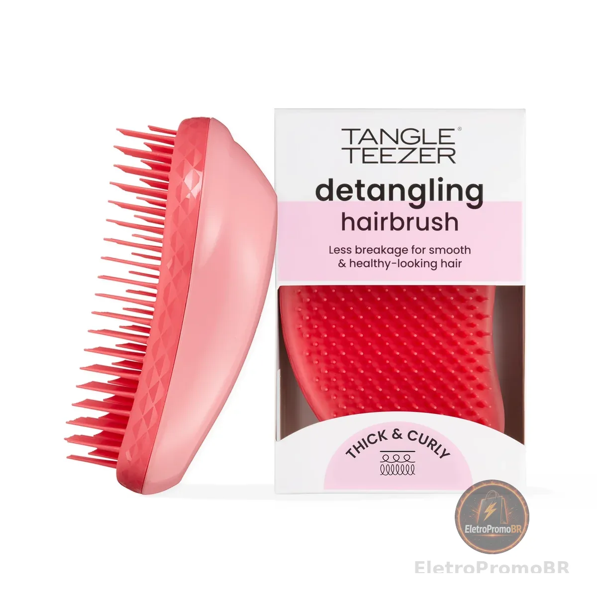 Tangle Teezer - Escova de cabelo desemabaraçadora The Original Thick & Curly para texturas grossas a crespas, úmido e seco. Cor: Rosa