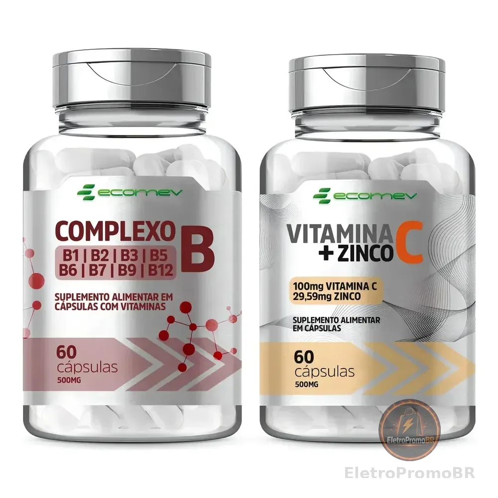 Kit Vitamina C + Zinco + Complexo B Com Biotina 500mg 120cáp Sabor Sem Sabor