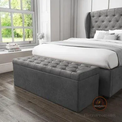 Puff Baú pé de cama  no Sued Capitone (porta objetos e brinquedos)