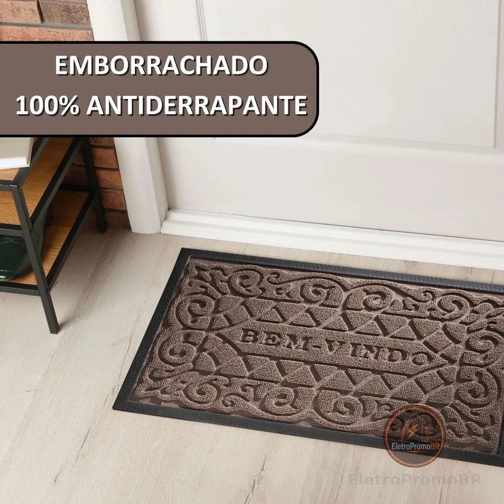 Tapete De Porta Bem Vindo Antiderrapante Capacho 60cm x 40cm Emborrachado Alto Relevo Michigan
