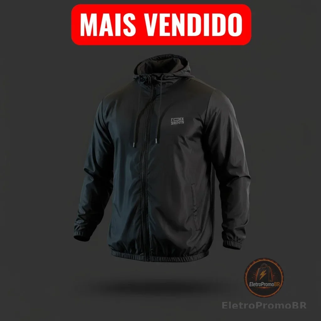 Corta Vento Masculina Impermeável Semi Forrada PRETO Rock Saints