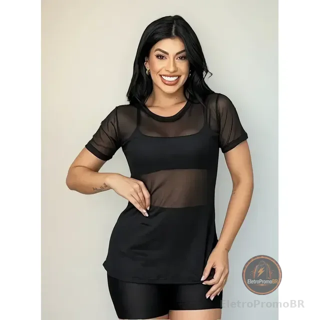 Blusa Tule Camiseta Feminina Academia Fitness