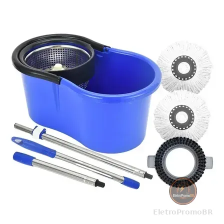Perfect Mop Inox 360 Pro Balde Giratório Microfibra Limpeza 12l Azul Claro
