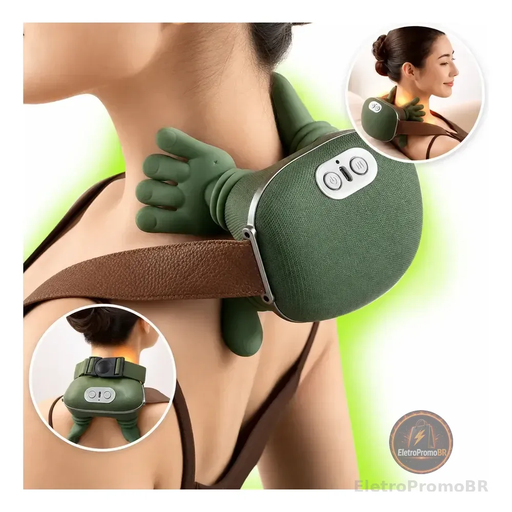 Massageador Pescoço Ombro Maozinha 3d Aquecimento Elétrico 127/220v Verde-musgo