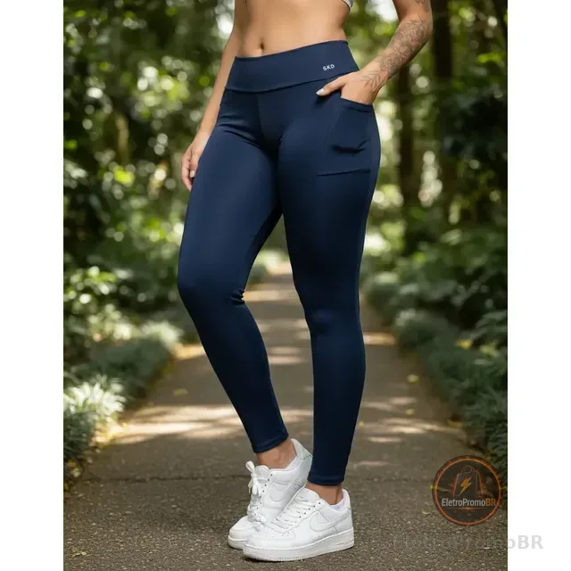 Calça Legging Bolso Gkd Cintura Alta Leg Zero Transparência