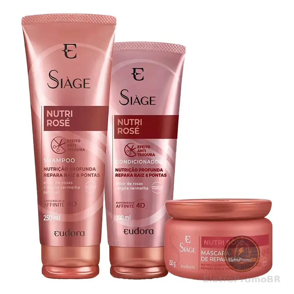Kit Eudora Siàge Nutri Rose Shampoo Condicionador Máscara