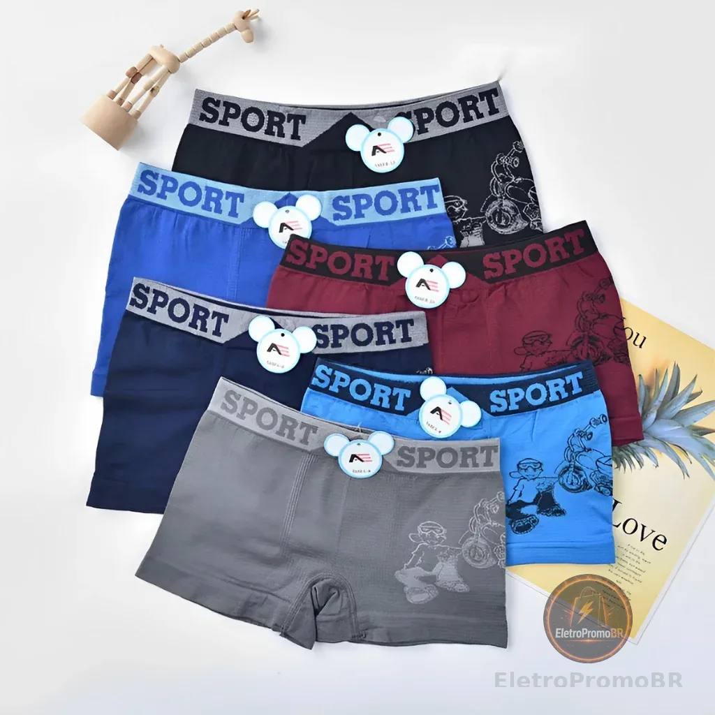 Kit com 3/6 Cuecas Box Boxer Infantil Juvenil MEN Criança Bebê Masculino Tam 02 a 16 Anos