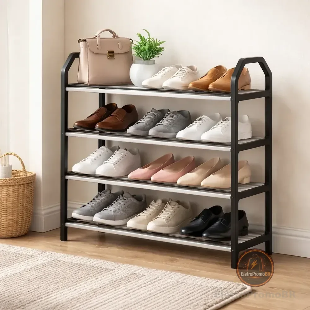Sapateira Organizadora Porta Sapatos Tênis Compacta Metal Preto