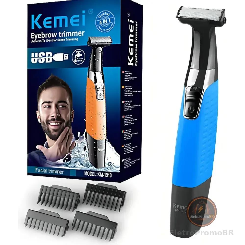 Barbeador Elétrico Prova D'água Kemei Azul 127/220v