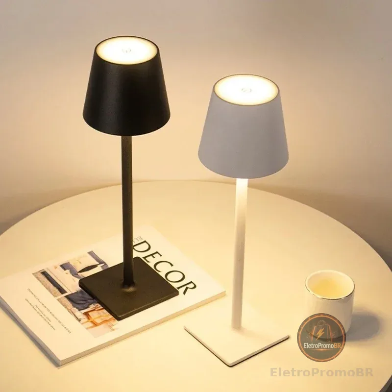 Luminária Abajur Mesa Led Touch Dimerizável Sem Fio Recarregável