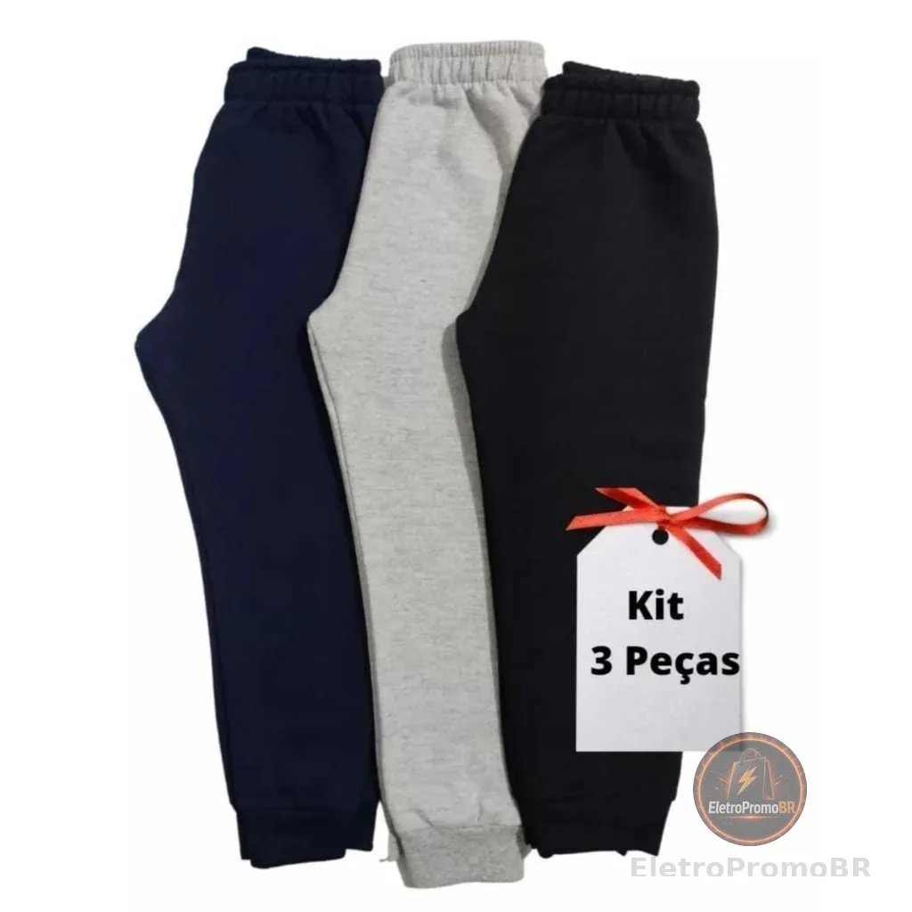 Kit 3 un. Calça Moletom Infantil Apeluciada Com Punho Tamanho Masculino Infantil 1 ao 14