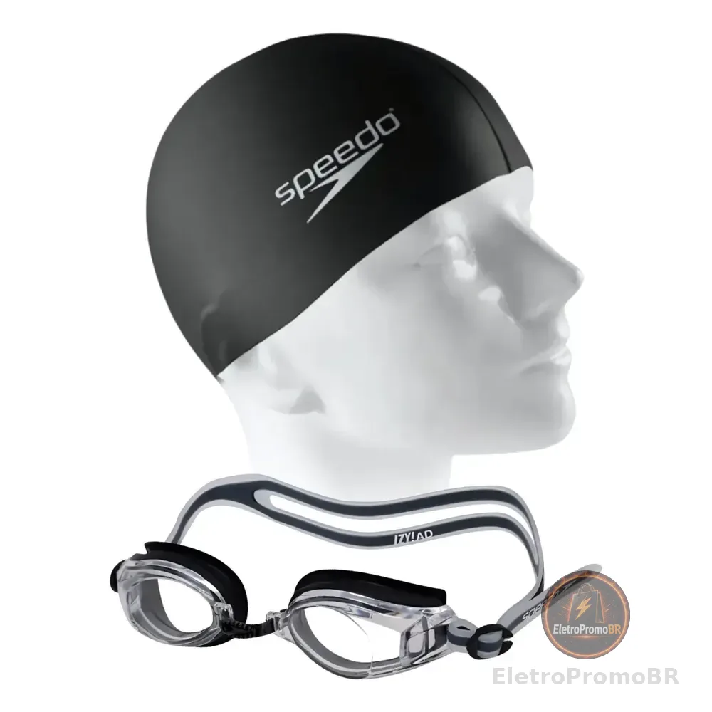Óculos De Natação Speedo Izy! Ad + Touca Silicone Preto