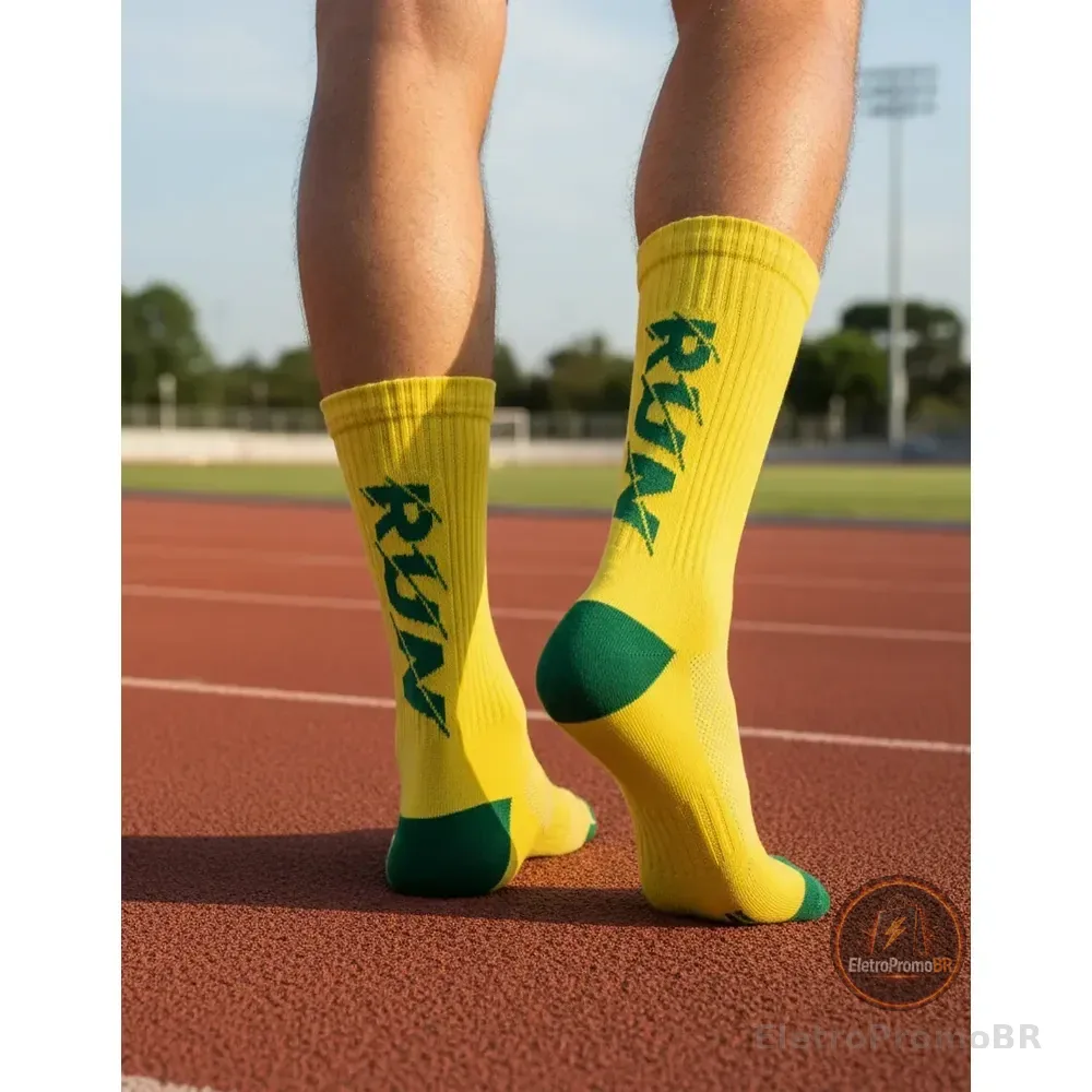 Meia Cano Alto Poliamida Run Corrida Esportiva Brasil Copa Amarelo / Verde Bandeira 35-41