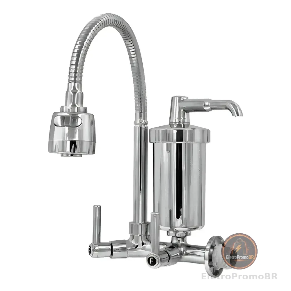 Torneira De Cozinha Duplo Comando Filtros Duh Gourmet 1175 Com Filtro De Água Prateado Acabamento Cromado