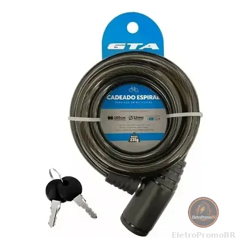 Cadeado Para Bicicleta Com Chave - 12mm X 1000mm Gta Cor Preto