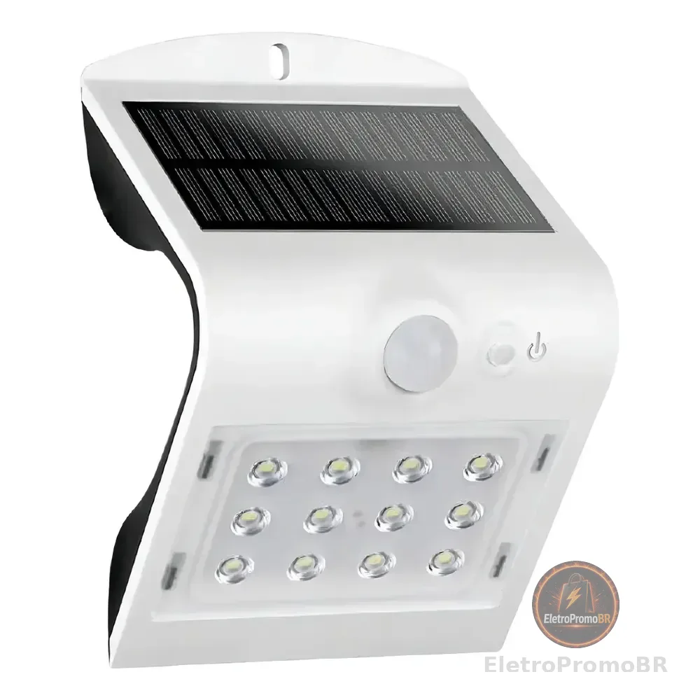 Arandela Solar Led Demi 6500k Ip44 C/ Sens. Movimento Branco Branco