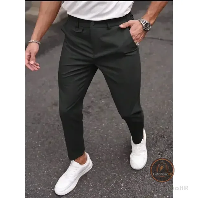 Calça Masculina Alfaiataria Italiana Corte Reto Social Aba