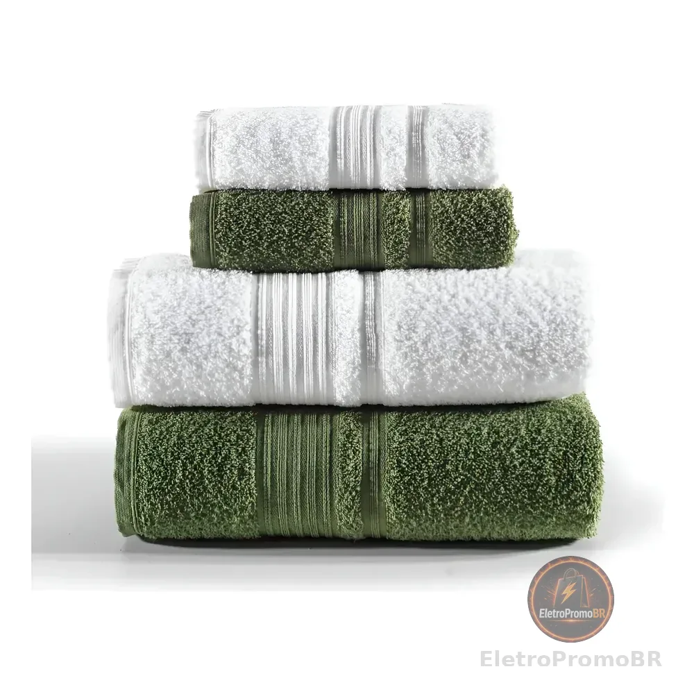Jogo De Toalhas Tóquio Banho 4 Peças Branco E Verde Deep Olive Lisa Altenburg