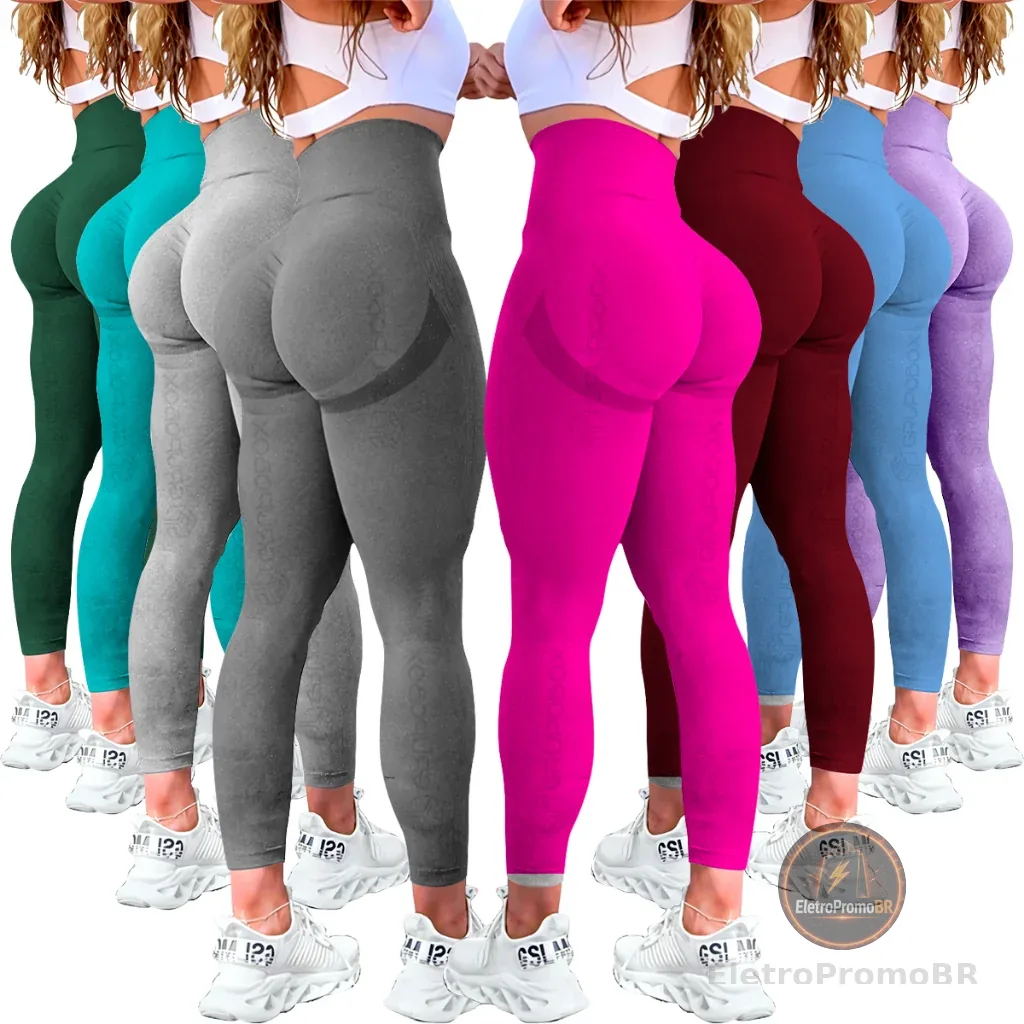 Kit Com 2 Calça Legging Feminina Academia Esportiva Fitness Cintura Alta Levanta Bumbum