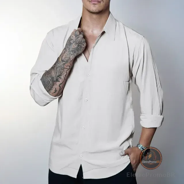 Camisa Linho Manga Longa Viscolinho Praia Casual Old Money