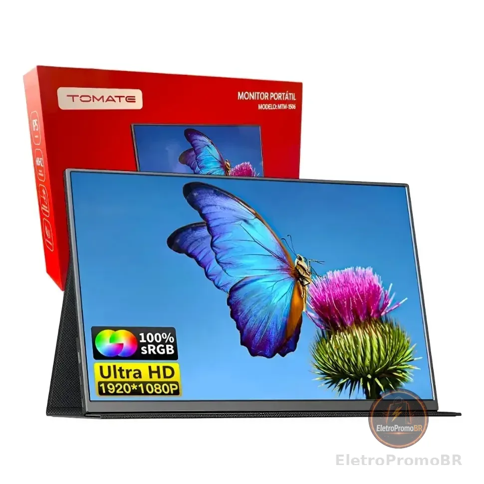 Monitor Portátil 15,6  Tomate Mtm-1506 Full Hd Ips Ultra Slim Usb-c/hdmi. Preto 127/220v