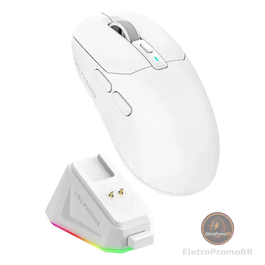 Mouse Gamer Sem Fio Fire Phoenix 24000dpi Paw3311 Branco