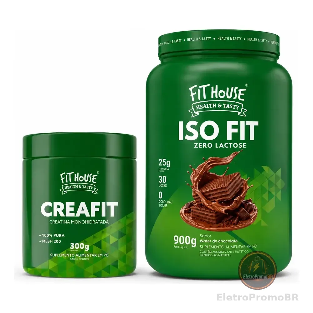 Kit Whey Protein Iso Fit 900g + Creatina Fit House 300g Variados Chocolate
